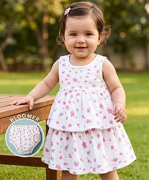 Babyhug Cotton Woven Frocks with Bloomer/Shorts Floral Print White 0-0 Months