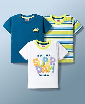 Babyhug Cotton Knit T-Shirts Half Sleeves with Graphics Multi Color 9-12 Months Pack of 3