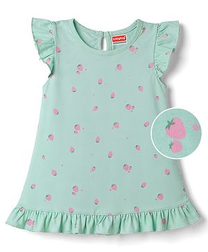 Babyhug Cotton Knit Half Sleeves Strawberry Printed Nighty - Light Blue