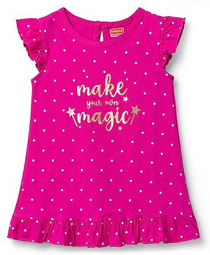 Babyhug Cotton Knit Half Sleeves Polka Dots & Foil Printed Nighty - Red
