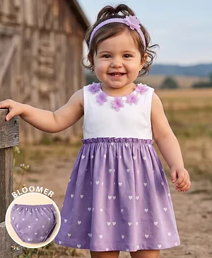 Babyhug Cotton Knit Frocks with
                                  Bloomer/Shorts Sleeveless with Flower
                                  Applique Lavender 12-18 Months