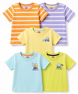 Babyhug 100% Cotton Knit T-Shirts Half Sleeves with Graphics Multi Color 6-9 Months Pack of 5
