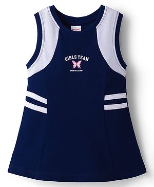 Babyhug Knit Sleeveless Frock With Butterfly Print - Navy Blue