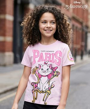 Pine Kids Disney 100% Cotton Half Sleeves T-Shirt With Marie Graphic - Pink