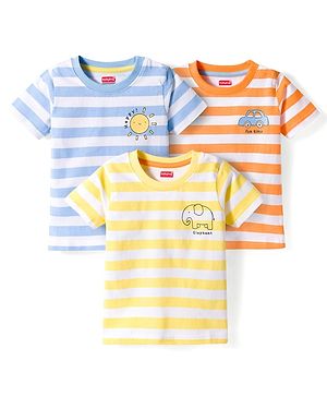 Babyhug Cotton knit Half Sleeves Striped & Printed T-Shirts Pack of 3 - Multicolor