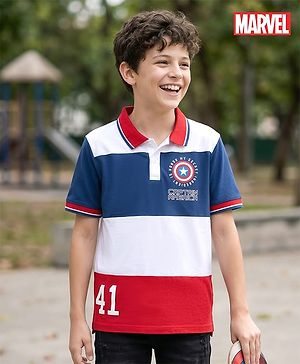Pine Kids Marvel Single Jersey Knit Half Sleeves Polo T-Shirt With Avengers Graphics - Multicolor