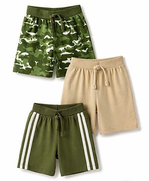 Babyhug Cotton Knit Mid Thigh Camouflage Printed Shorts Pack Of 3 - Multicolor