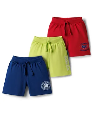 Babyhug Single Jersey Knit Mid Thigh
                              Shorts with Text Print Pack of 3 -
                              Multicolor