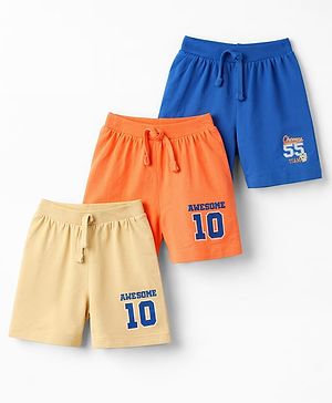 Babyhug Cotton Single Jersey Knit Mid Thigh Shorts With Text Print Pack of 3 - Multicolor
