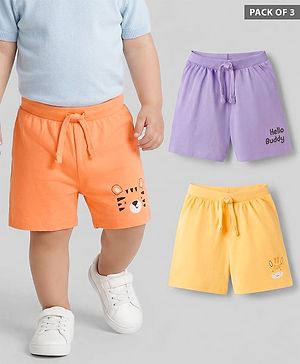 Babyhug 100% Cotton Single Jersey Knit Mid Thigh Shorts With Animal & Text Print Pack of 3 - Multicolor