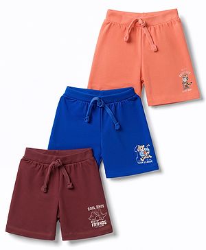 Babyhug Cotton Single Jersey Knit Mid Thigh Shorts with Dino & Cub Print Pack Of 3 - Multicolour