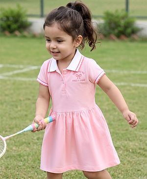 Babyhug Knit Half Sleeves Frock with Bow Print - Pink