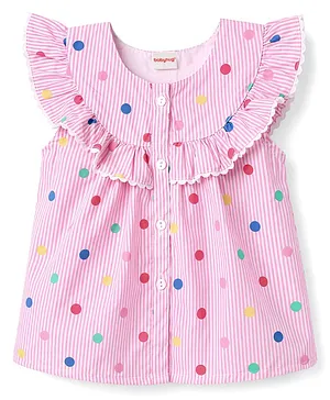 Babyhug
                              Cotton Woven Sleeveless Striped Top With
                              Schiffli Detailing & Polka Dots Print
                              - MUlticolor
