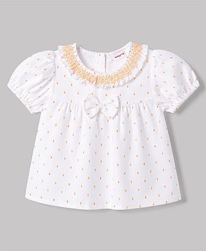 Babyhug 100% Cotton Dobby Woven Top with Lace Detailing and Half Sleeves White 6-9 Months