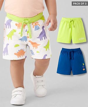 Babyhug Single Jersey Knit Mid Thigh Shorts With Dino Print Pack of 3 - Multicolor