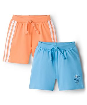 Babyhug Cotton Knit Mid Thigh Length Shorts with Beach Theme Print & Tape Detailing Pack of 2 - Multicolor