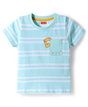 Babyhug Cotton Knit T-Shirt Half Sleeves Striped with Graphics Multi Color 6-9 Months