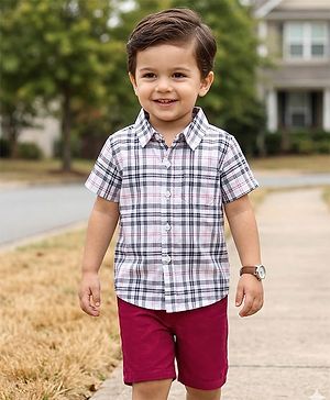 Babyhug Cotton Woven Half Sleeves Checks Shirt & Shorts Set - Multicolor