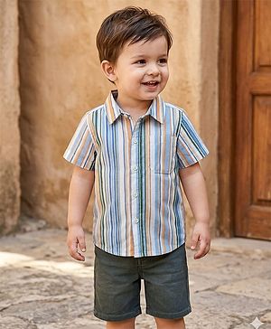 Babyhug Cotton Woven Half Sleeves Striped Shirt & Shorts Set- Multicolour