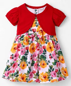 Babyhug Poplin Woven Frock &
                                  Half Sleeves Shrug with Floral Print -
                                  Multicolor