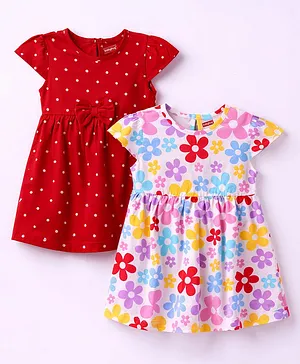 Babyhug Cotton Knit Frocks with
                                  Bow Detail Multi Color 18-24 Months