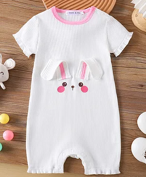 Mark & Mia Cotton Half Sleeves
                              Romper with Bunny Print & Applique -
                              White