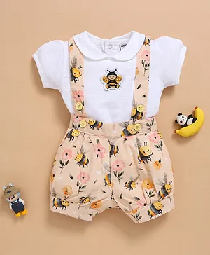Wonderchild Half Puffed Sleeves Honey
                              Bee Patch Detailed Tee With Bumblebee
                              Printed Gallice Shorts - White