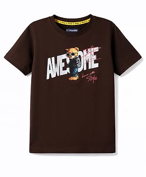 Pine Kids Cotton Knit Half Sleeves T-Shirt with Bear Print - Wine
