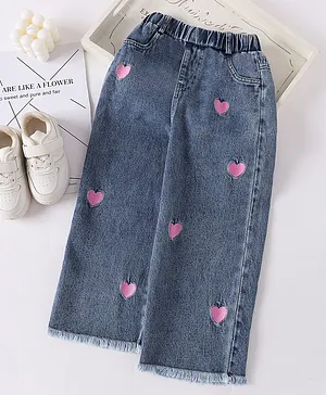 Mark & Mia Full Length Washed
                              Jeans with Heart Embroidery - Blue