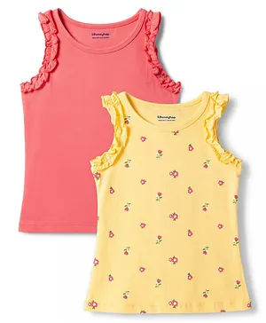 Honeyhap Premium Cotton Knit
                              Sleeveless Ruffled Tops Pack of 2 - Hot
                              Pink & Pale Banana