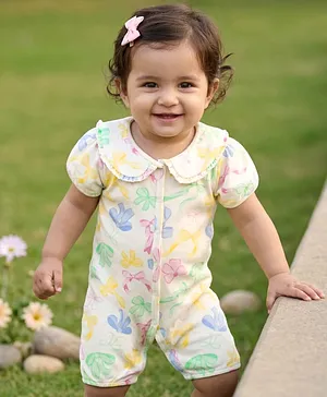 Babyhug 100% Cotton Knit Half Sleeves
                              Front Open Romper with Floral Print -
                              Multicolor