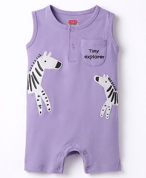 Babyhug 100% Cotton Knit Sleeveless Romper With Giraffe Patch - Multicolor