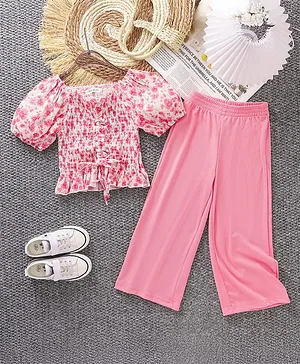 Mark & Mia Half Balloon Sleeves
                              Top & Lounge Pant Set With Floral
                              Print - Pink