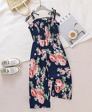 Mark & Mia Sleeveless Jumpsuit
                              with Floral Print - Navy Blue