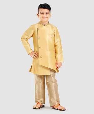 Little Aryan Full Sleeves Sherwani & Pyjama Set - Golden