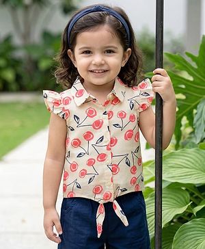 Babyhug Cotton Woven Crinkle Half Frill Sleeves  Floral Printed Top - Multicolour
