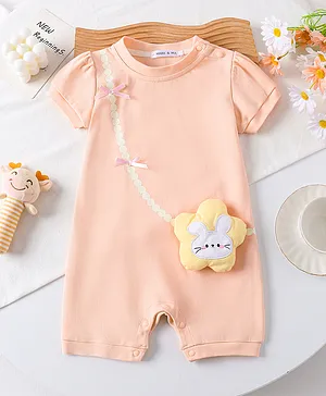 Mark & Mia Cotton Half Sleeves
                              Romper with Bow Detailing & Floral 3D
                              Applique - Pink