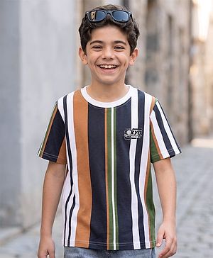 Pine Kids Cotton Knit Striped Round Neck Half Sleeves  T-Shirts - Multicolor