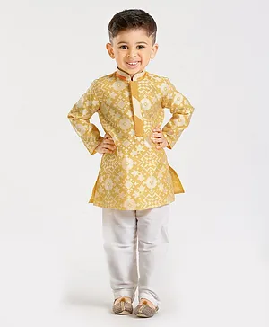 Little Aryan Full Sleeves Textured Kurta & Pajama Set - Yellow