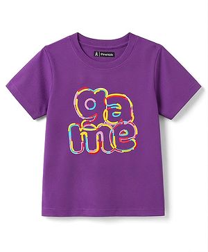 Pine Kids Cotton Knit T-Shirt with Text Graphic Print Imperial Purple 4-5 Years