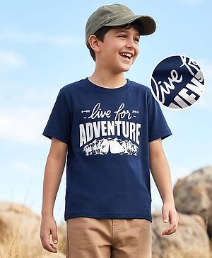 Pine Kids Cotton Knit T-Shirts Round Neck Half Sleeves Adventure Graphic Navy 4-5 Years