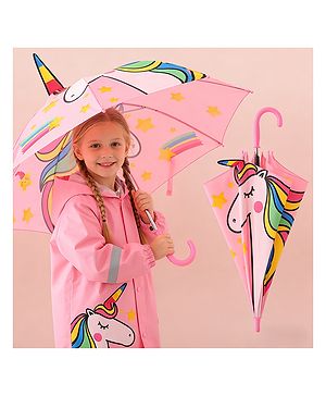 Babyhug Free Size Umbrella with Unicorn Print - Pink