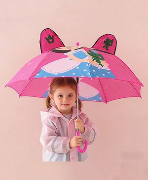Babyhug Free Size Umbrella with Princess & Frog Print - Fuchsia
