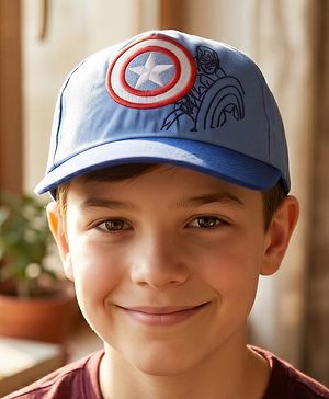 Pine Kids Marvel Cotton Woven Summer Cap With Avengers Graphics Blue - Diameter 18 cm