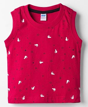 Tango Single Jersey Knit Sleeveless Tank T-Shirt With Star Print - Red