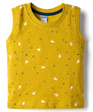 Tango Single Jersey Knit Sleeveless Tank T-Shirt With Star Print - Golden