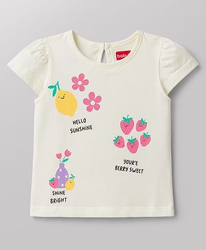Babyhug Cotton Knit Half Sleeves T-Shirt With Floral & Fruit Print - Multicolor