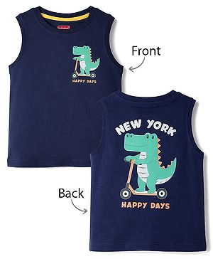 Babyhug Cotton Knit T-Shirt Sleeveless Round Neck Crocodile Print Multi Color 6-9 Months