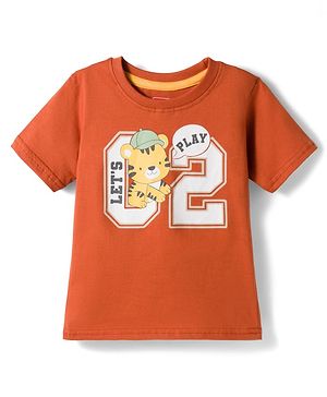 Babyhug Cotton Knit Half Sleeves T-Shirt With Tiger Print - Multicolor