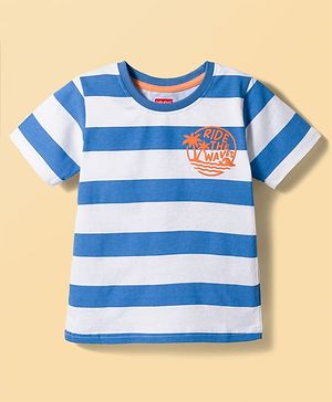 Babyhug Cotton Knit Half Sleeves T-Shirt with Stripes & Tiger Graphics - Multicolor